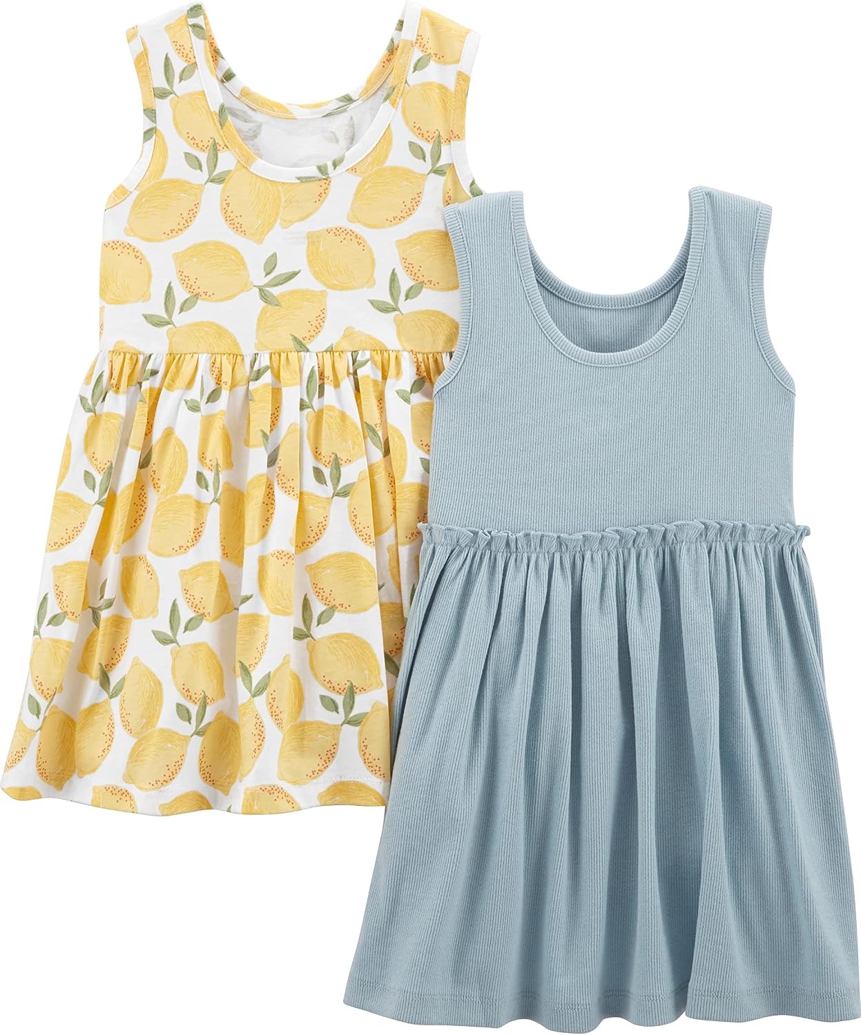 image:imageSimple Joys by Carters Baby Girls Shortsleeve and Sleeveless Dress Sets Pack of 2Dusty BlueWhite Lemon