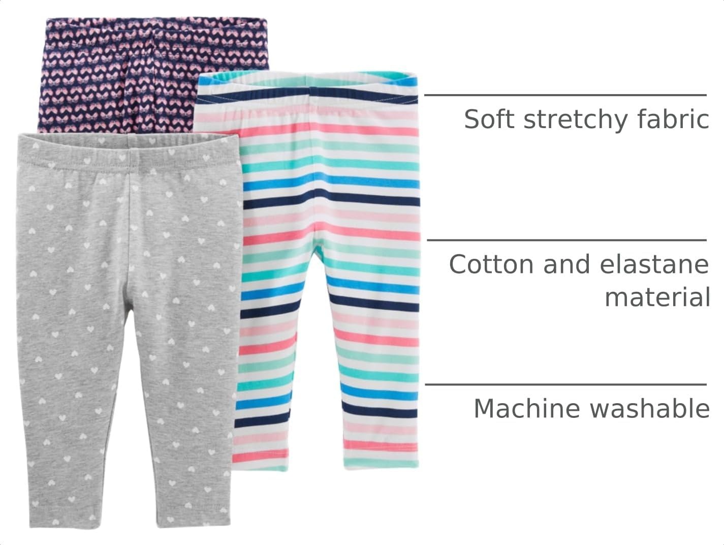 image:imageSimple Joys by Carters Girls 3 pack LeggingsButterfliesHeartsStripe