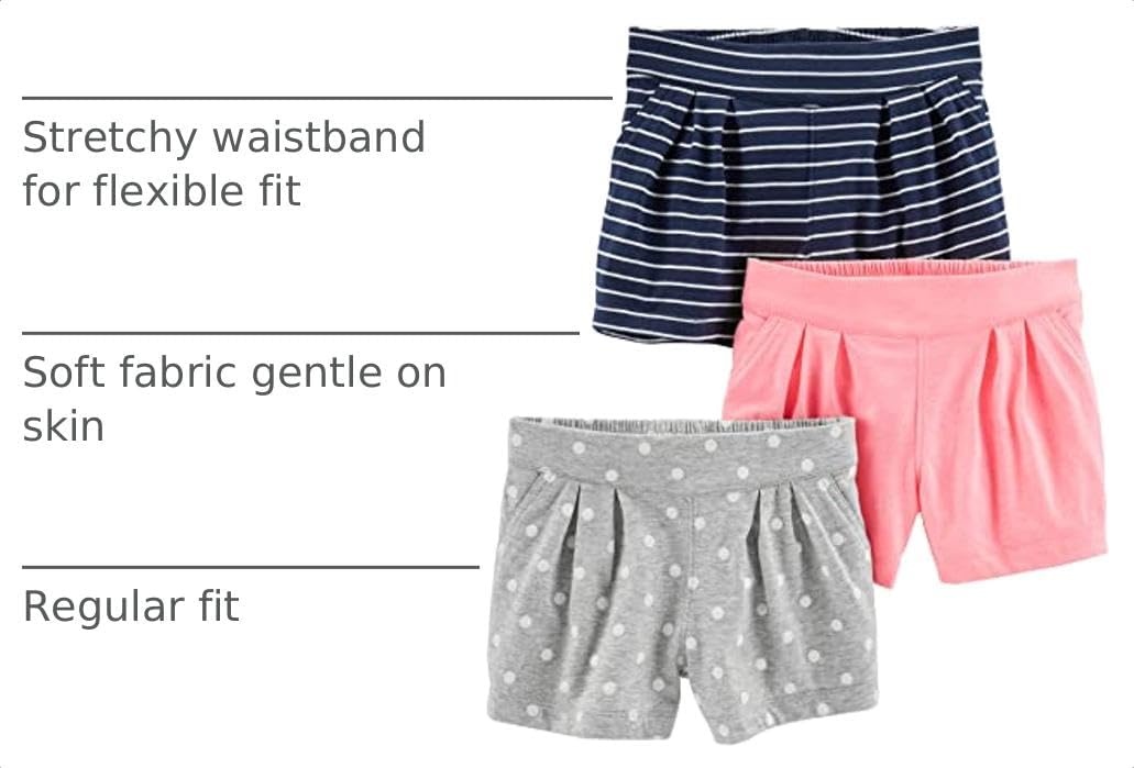 image:imageSimple Joys by Carters Girls 3Pack Knit ShortsGrey DotsNavy StripePink