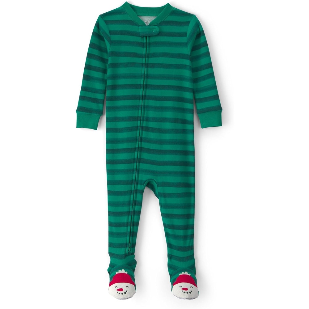 image:imageCarters Baby 1piece Holiday PjGreen Stripe
