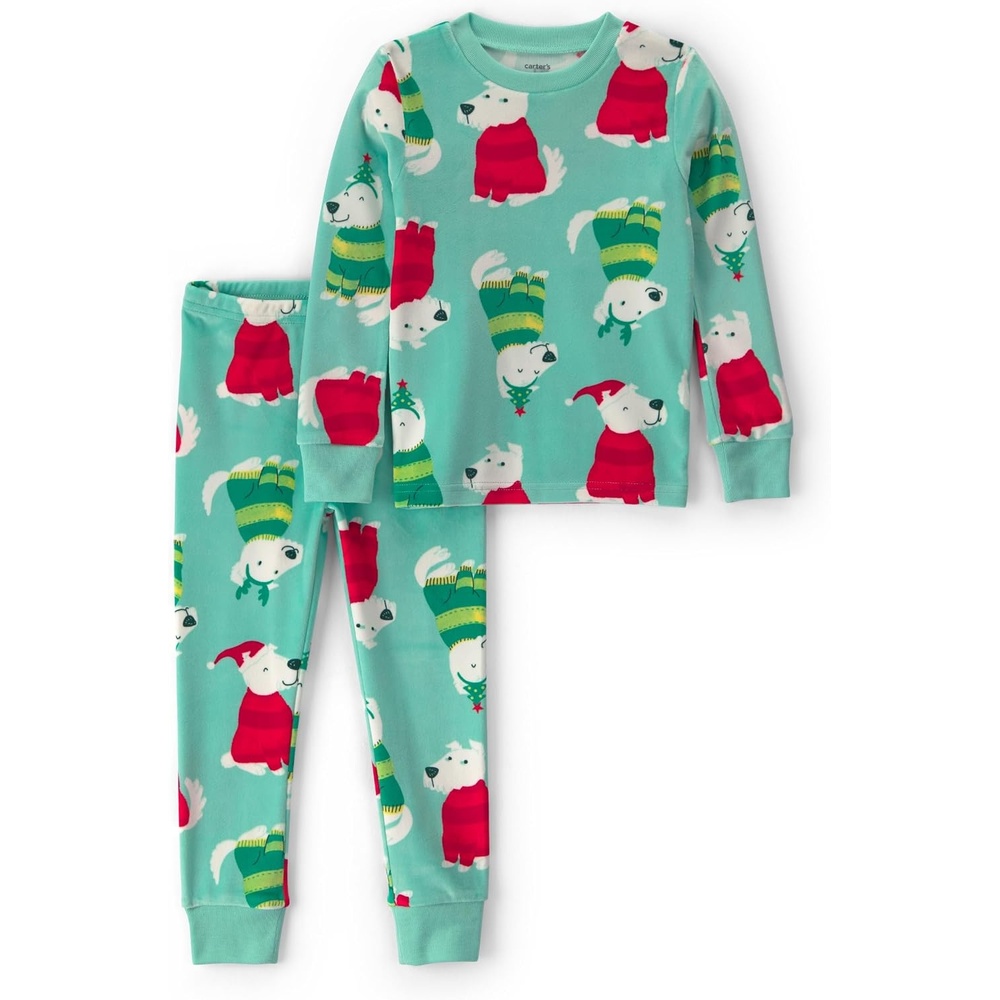 image:imageCarters Baby 2piece Fleece Holiday PjsGreen Dog