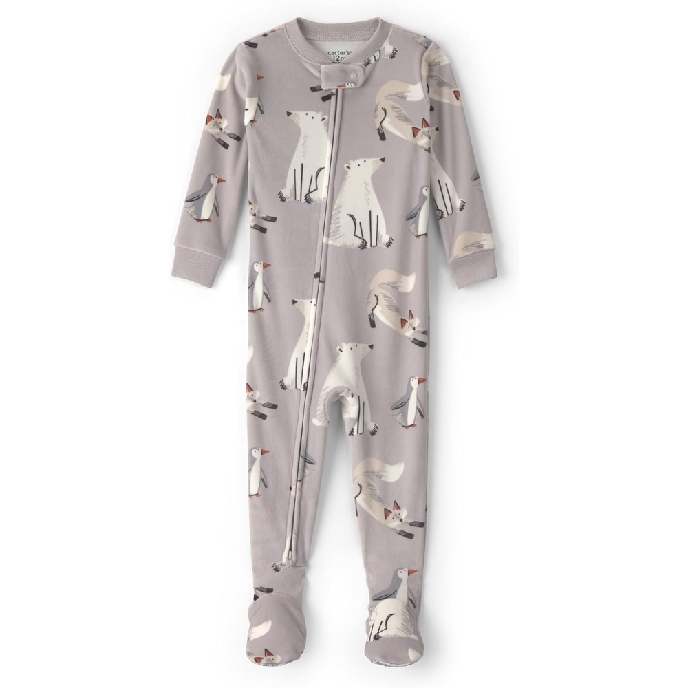 image:imageCarters Baby Boys 1piece Fleece PjGrey Winter Animals