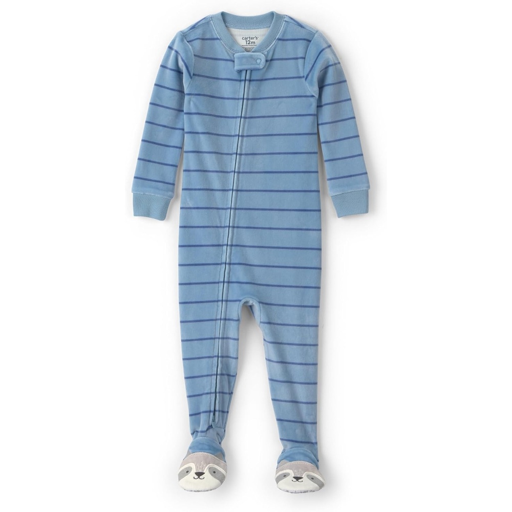 image:imageCarters Baby Boys 1piece Fleece PjStripe W Racoon Feet