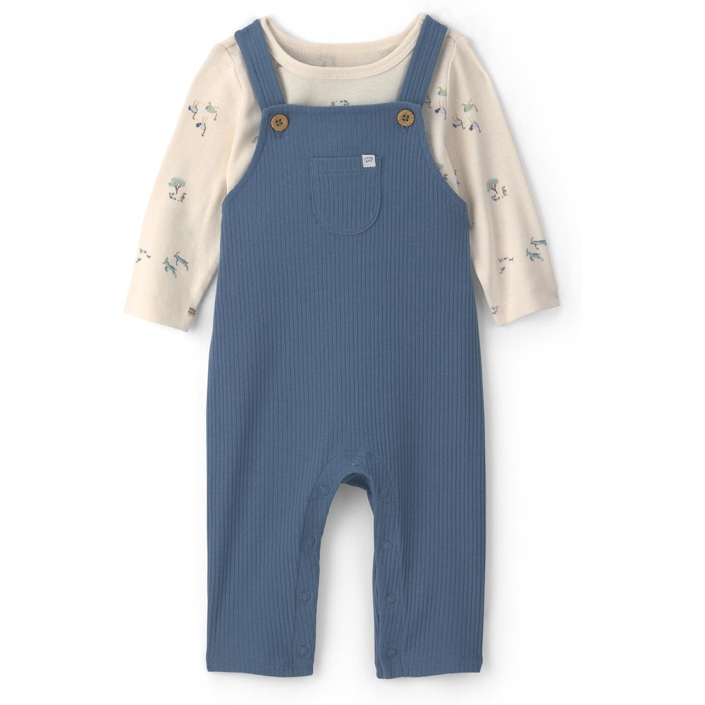 image:imageCarters Baby Boys 2piece Overall Set Blue Navy Sports PatchesBlueCream