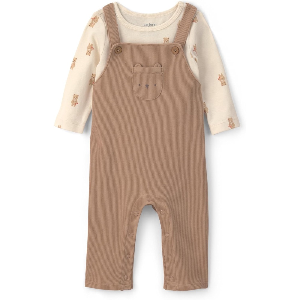 image:imageCarters Baby Boys 2piece Overall Set Blue Navy Sports PatchesBrown