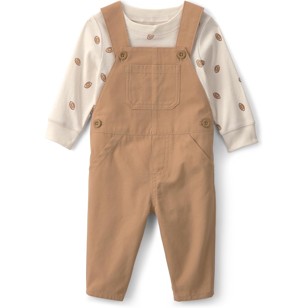 image:imageCarters Baby Boys 2piece Overall Set Blue Navy Sports PatchesBrown Cream Football Print