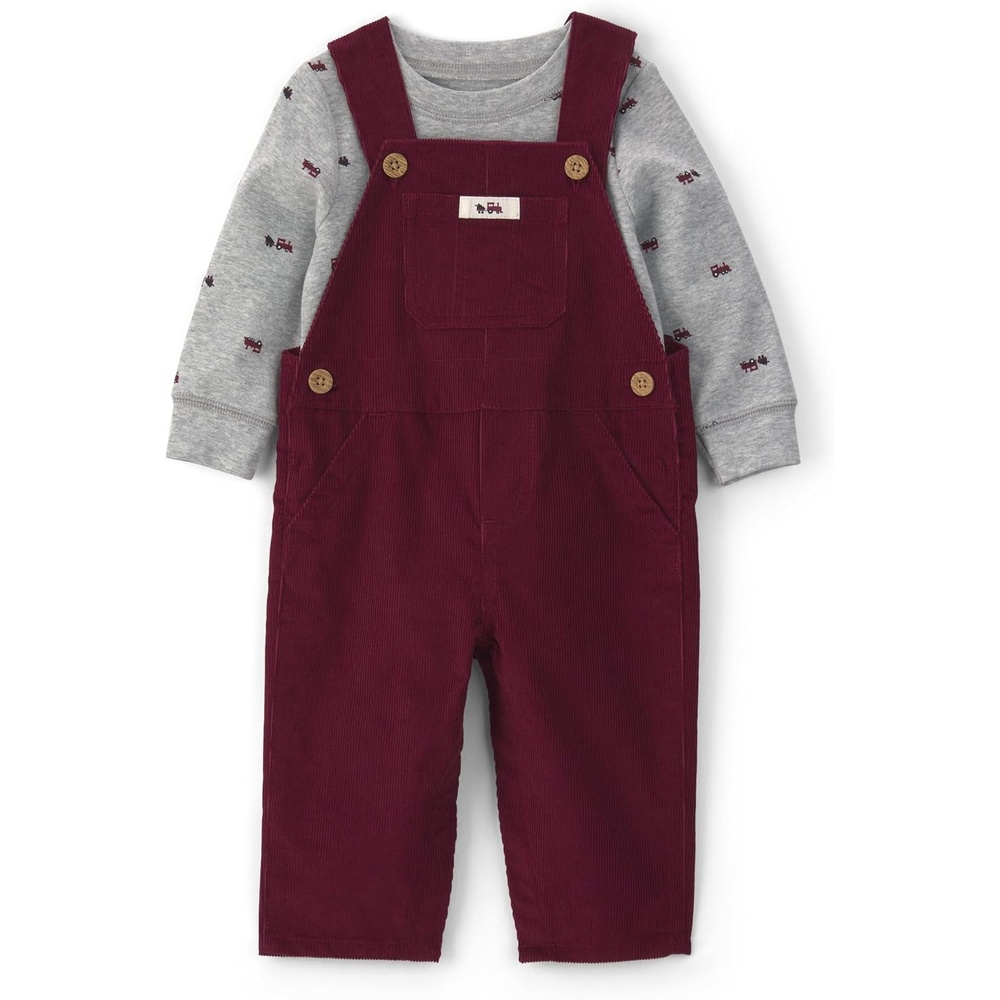 image:imageCarters Baby Boys 2piece Overall Set Blue Navy Sports PatchesRed Grey Holiday