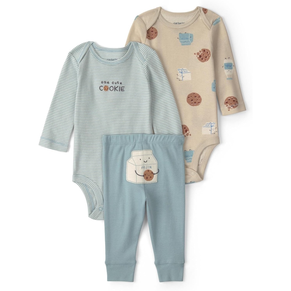 image:imageCarters Baby Boys 3piece Bodysuit Pant SetsBlue Cream Milk and Cookies