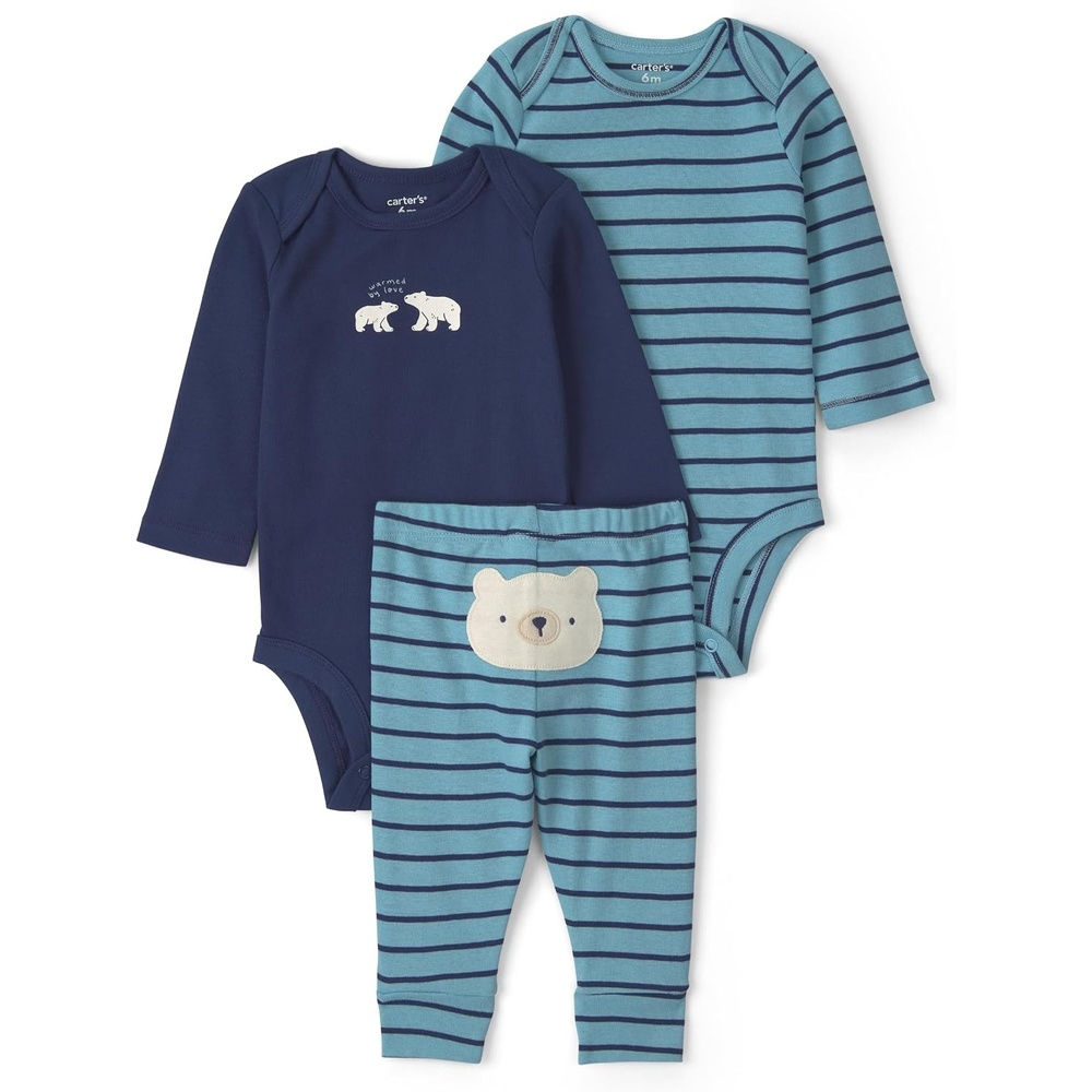 image:imageCarters Baby Boys 3piece Bodysuit Pant SetsBlue Stripe Polar Bear