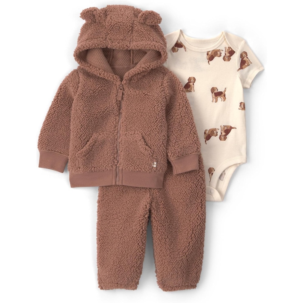 image:imageCarters Baby Boys 3piece Bodysuit Pant SetsBrown Dog