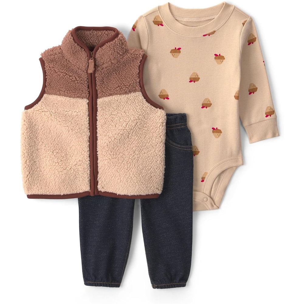 image:imageCarters Baby Boys 3piece Bodysuit Pant SetsBrown Indigo Color Block