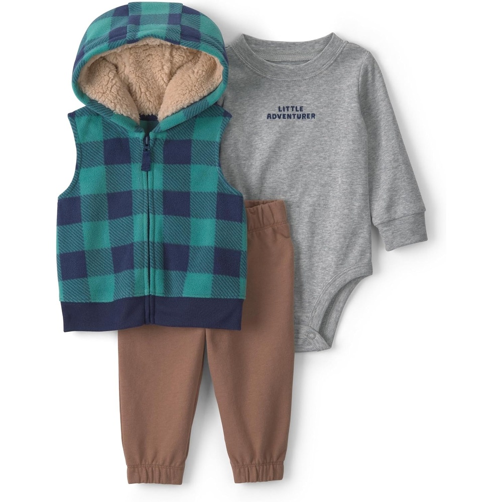 image:imageCarters Baby Boys 3piece Bodysuit Pant SetsBrown Navy Buffalo Check