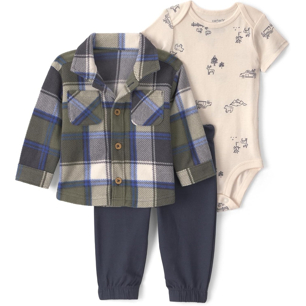 image:imageCarters Baby Boys 3piece Bodysuit Pant SetsGreen Blue Plaid