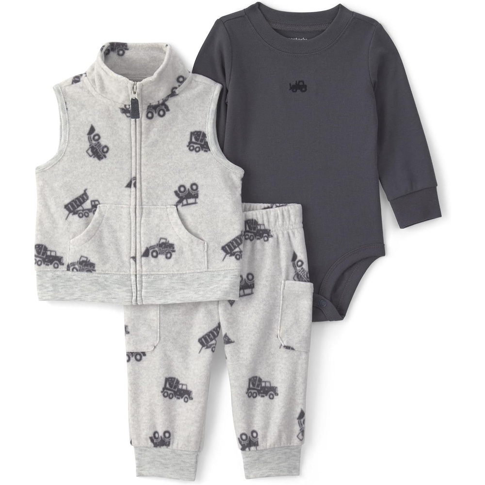 image:imageCarters Baby Boys 3piece Bodysuit Pant SetsGrey Construction