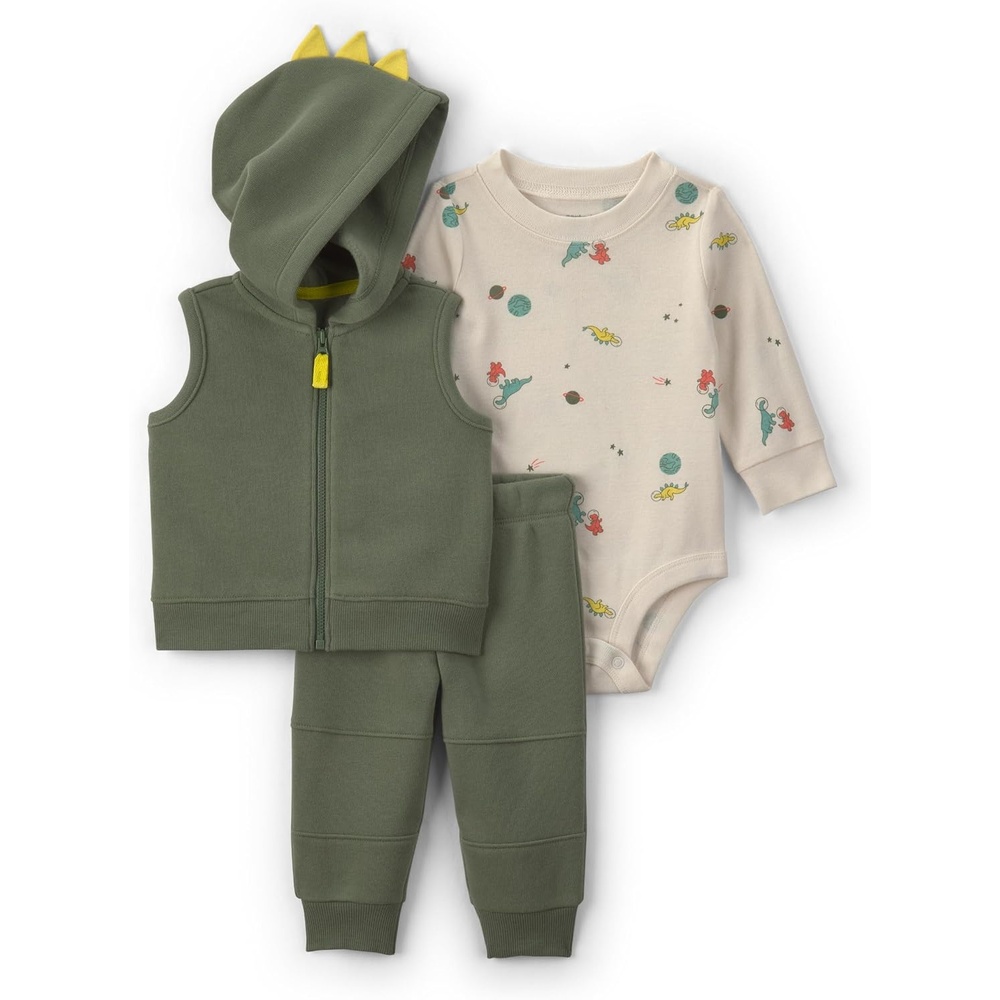 image:imageCarters Baby Boys 3piece Bodysuit Pant SetsOlive Green Dino