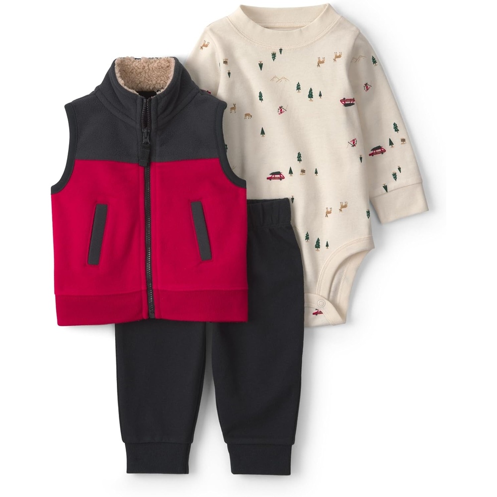 image:imageCarters Baby Boys 3piece Bodysuit Pant SetsRed Black Christmas