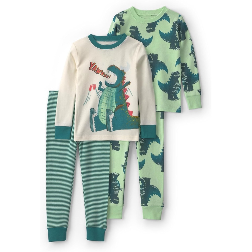 image:imageCarters Baby Boys 4piece Tight Fit Cotton Pajama SetGreen Dino