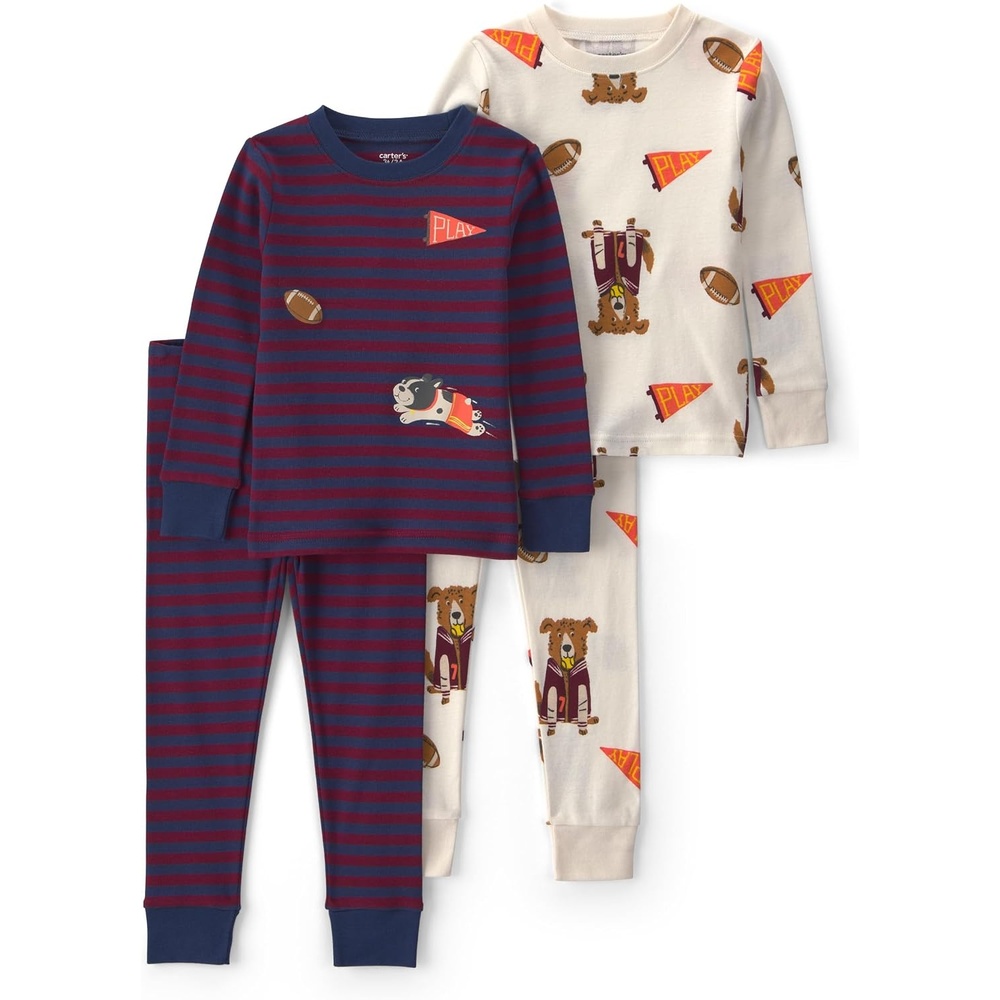 image:imageCarters Baby Boys 4piece Tight Fit Cotton Pajama SetStriped Dog