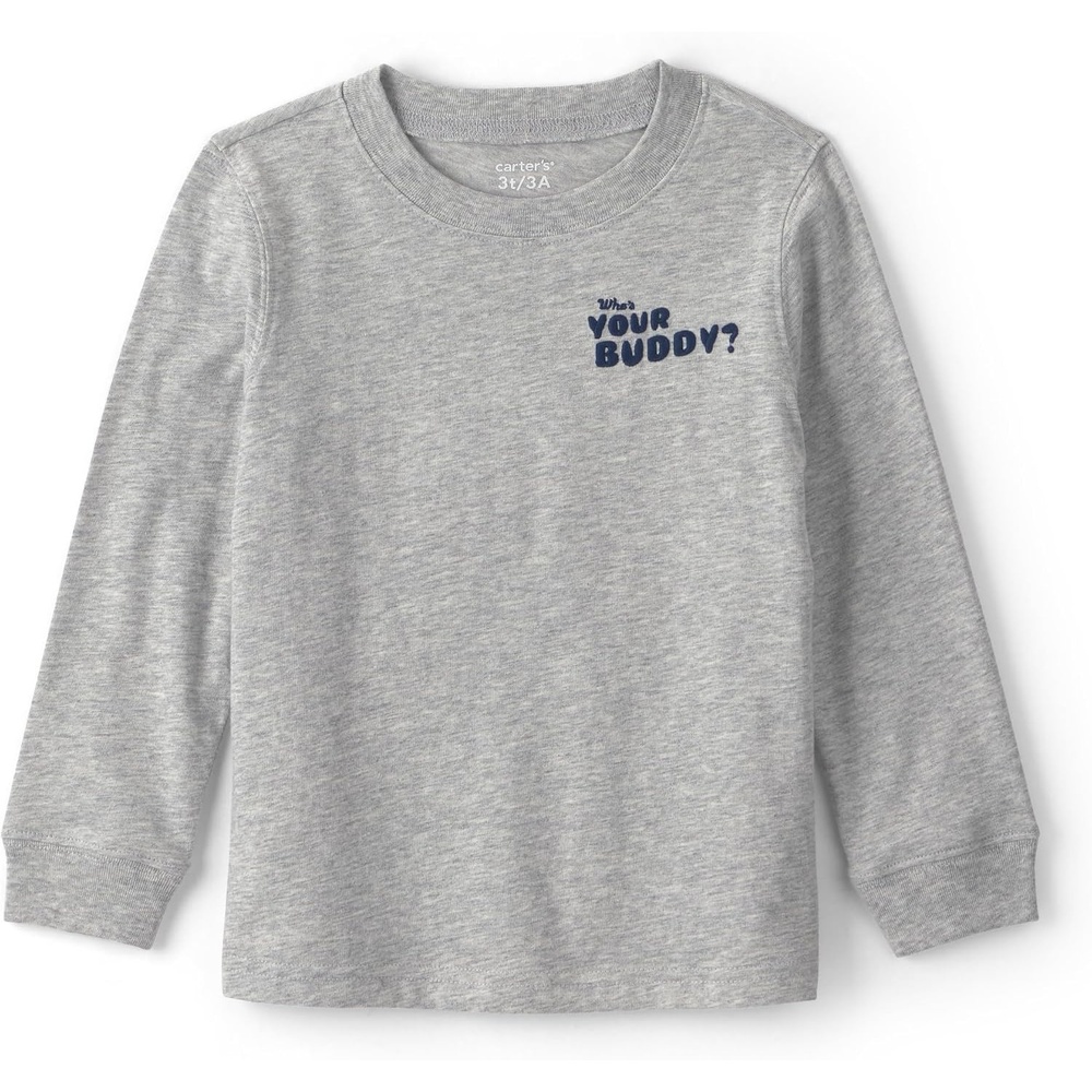image:imageCarters Baby Boys LongSleeve Graphic Tee ShirtWhos Your Buddy Grey