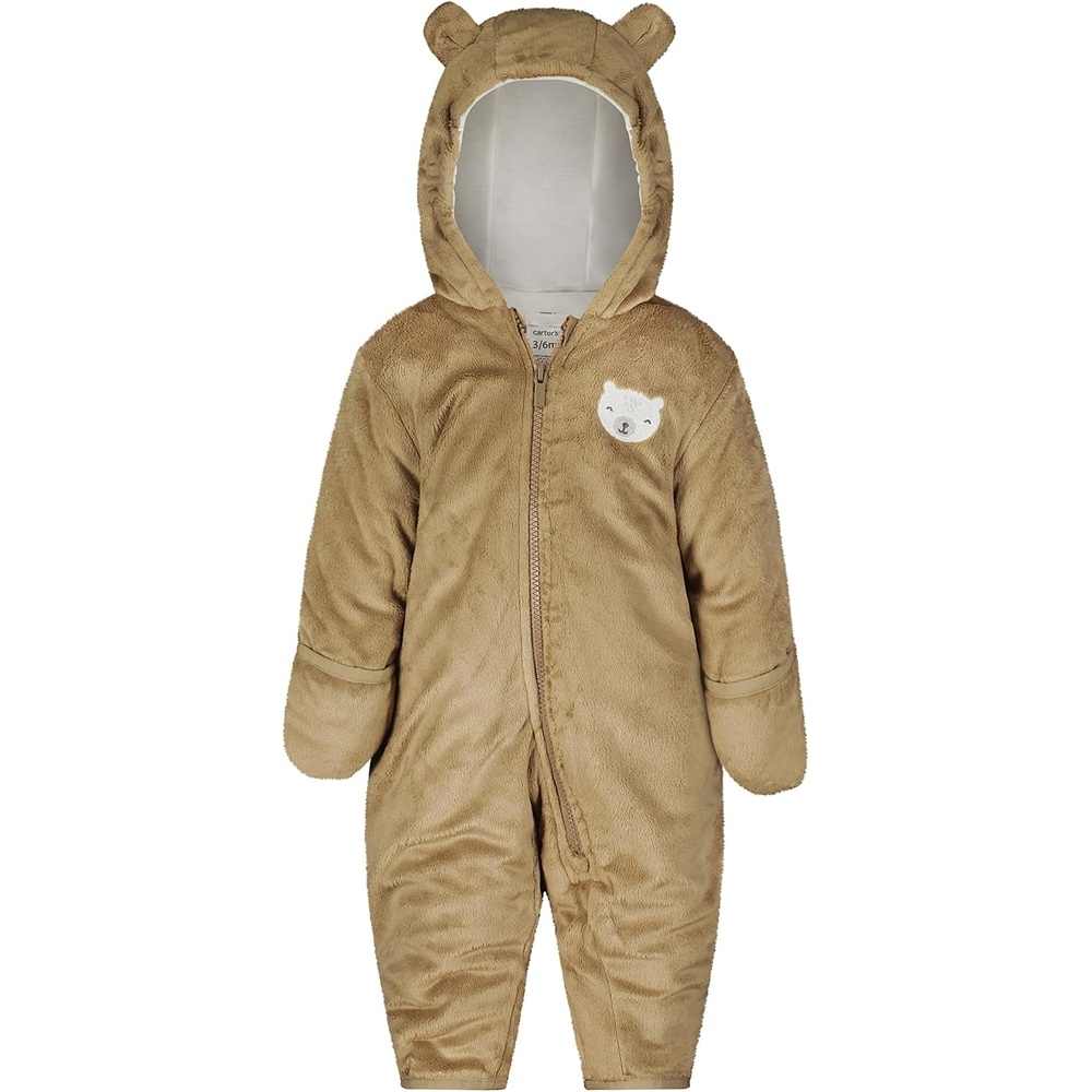 image:imageCarters Baby Boys Pram Style Water Resistant One Piece Winter Snowsuit With EarsKhaki