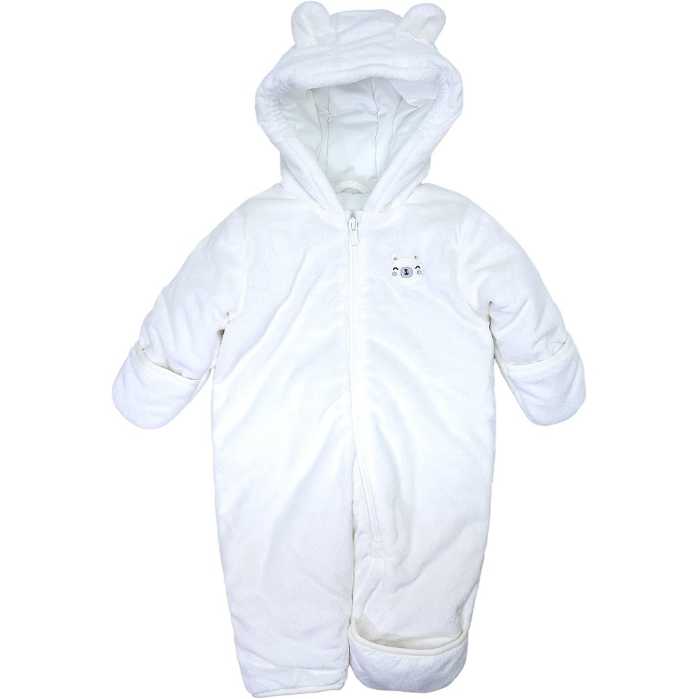 image:imageCarters Baby Boys Pram Style Water Resistant One Piece Winter Snowsuit With EarsNew Ivory Bear Footed