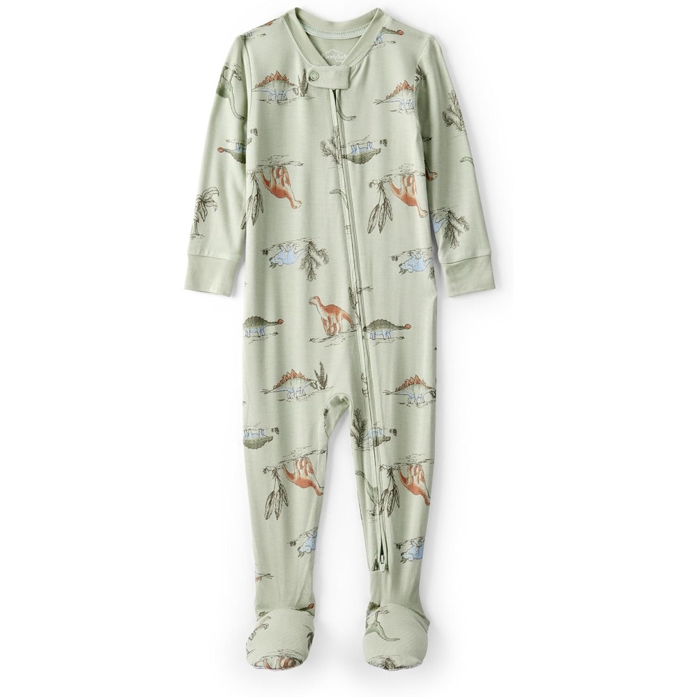image:imageCarters Baby Boys Purelysoft Longsleeve 2way Zip PajamasGreen Dino