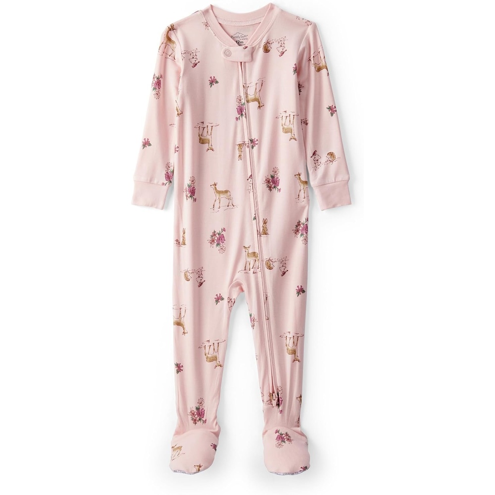 image:imageCarters Baby Boys Purelysoft Longsleeve 2way Zip PajamasPink Woodland