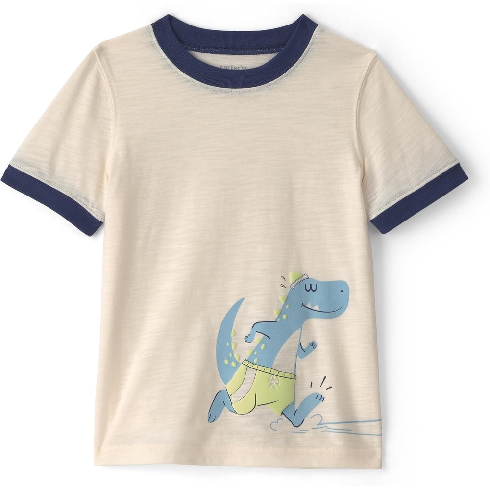image:imageCarters Baby Boys ShortSleeve Graphic Tee ShirtCream Dinosaur Soccer
