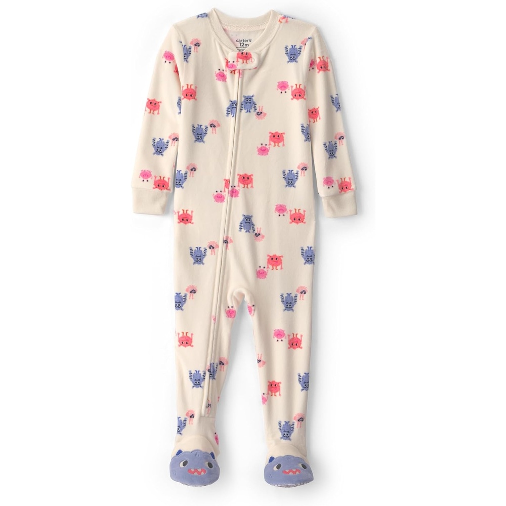 image:imageCarters Baby Girls 1piece Fleece PjGril Monster Feet