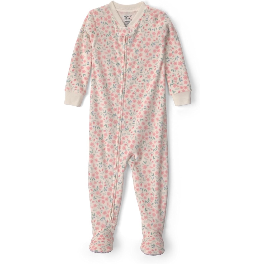 image:imageCarters Baby Girls 1piece Fleece PjIvory Ditzy Floral