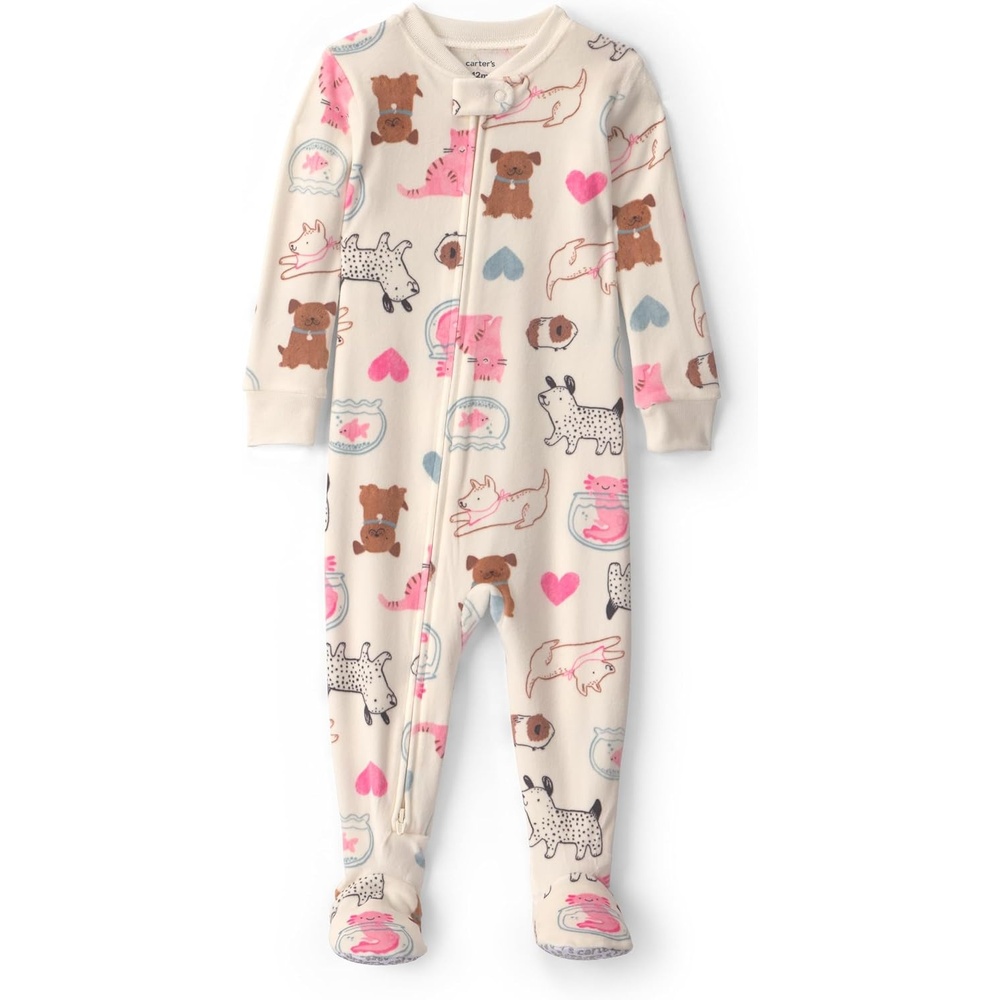 image:imageCarters Baby Girls 1piece Fleece PjIvory Pet