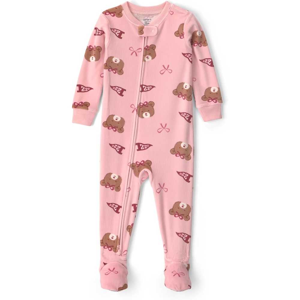 image:imageCarters Baby Girls 1piece Fleece PjPink Bears and Bows
