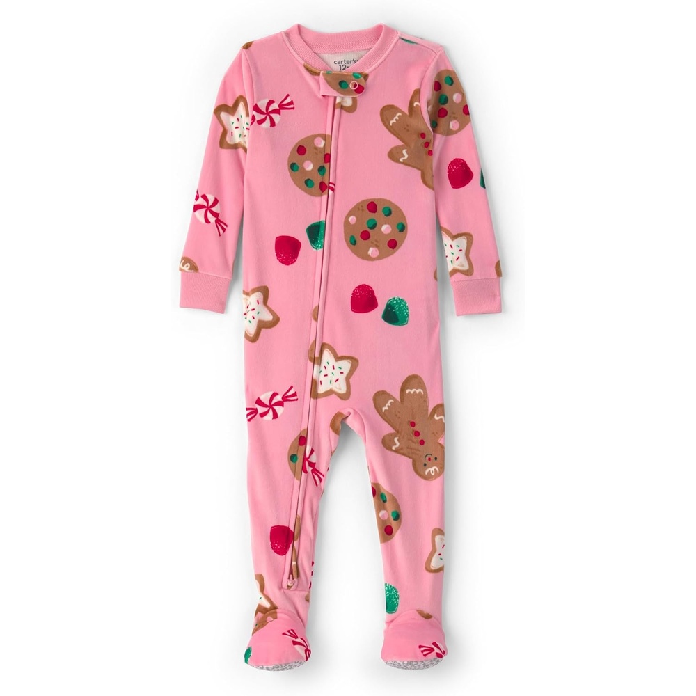 image:imageCarters Baby Girls 1piece Fleece PjPink Gingerbread Cookie