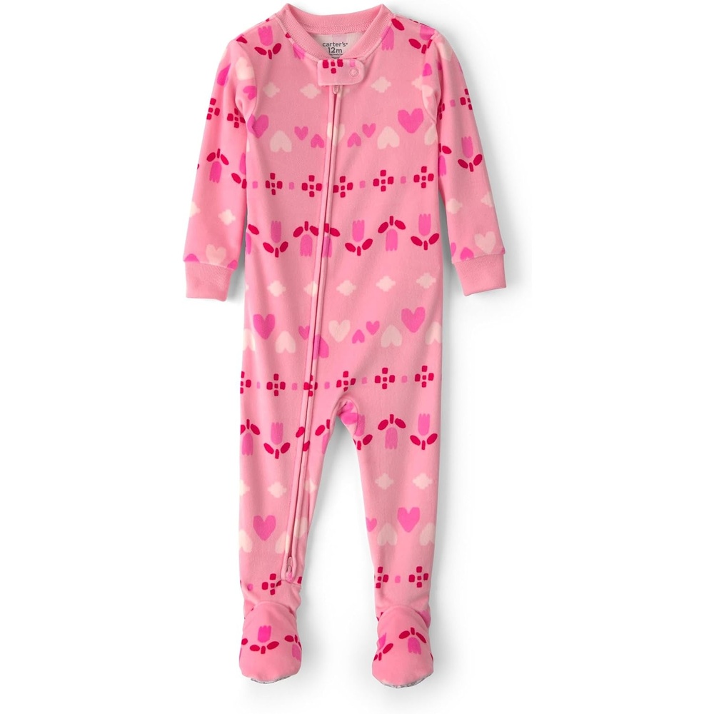 image:imageCarters Baby Girls 1piece Fleece PjPink Heart Fair Isle