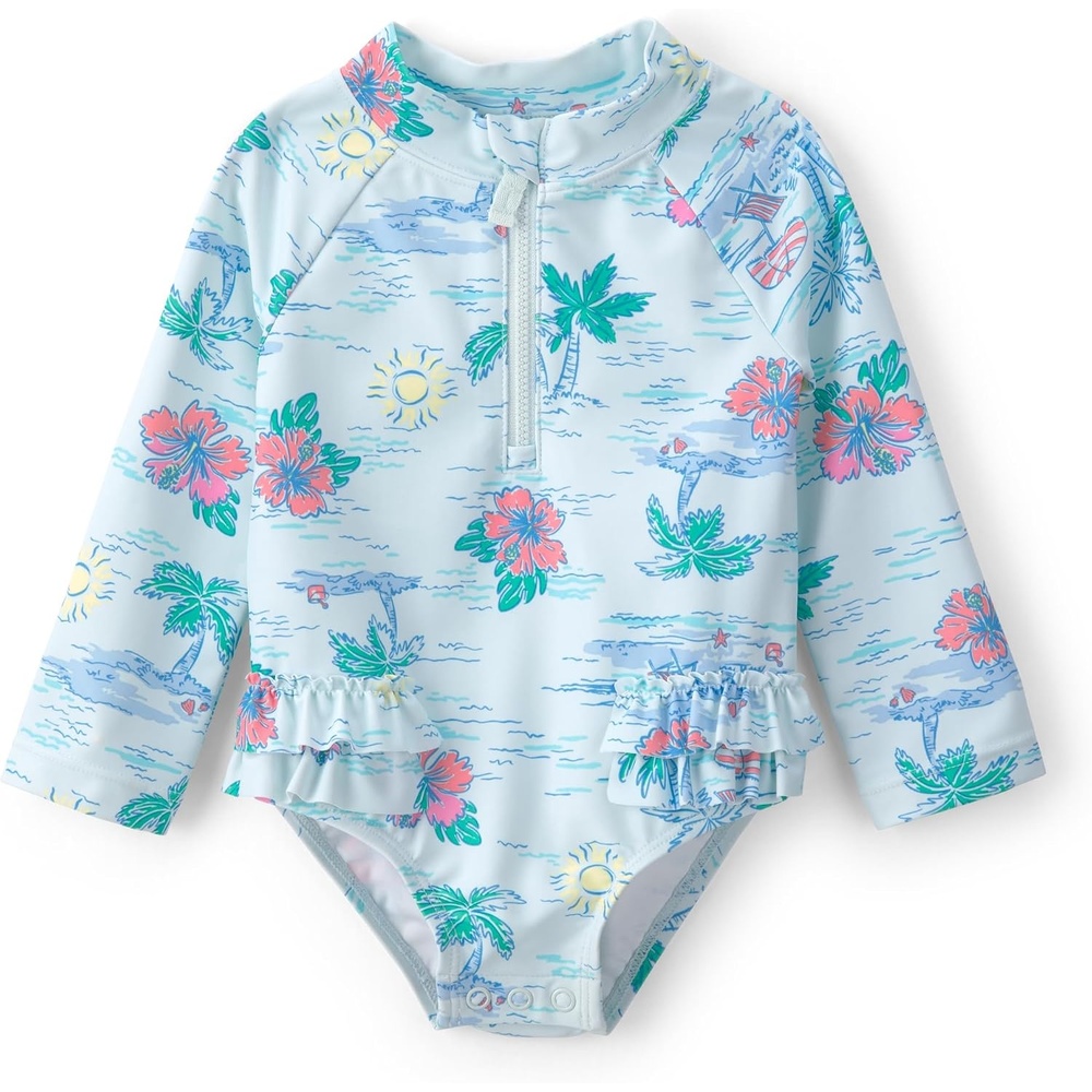 image:imageCarters Baby Girls 1piece RashguardBlue Beach Floral