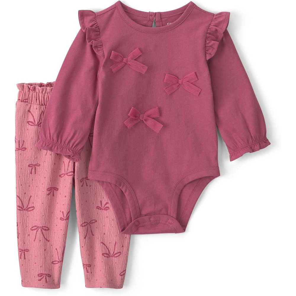 image:imageCarters Baby Girls 2piece Bodysuit Pant SetPink Bow
