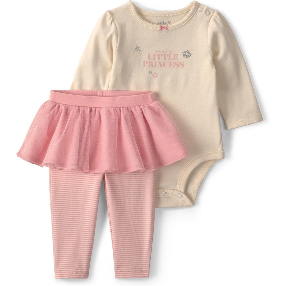 image:imageCarters Baby Girls 2piece Bodysuit Pant SetPink Cream Daddys Princess
