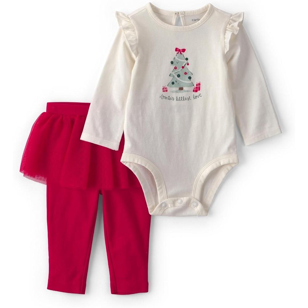 image:imageCarters Baby Girls 2piece Bodysuit Pant SetRed Cream Christmas