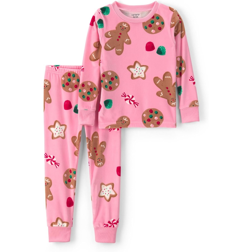 image:imageCarters Baby Girls 2piece Fleece Holiday PjsPink Gingerbread Cookie