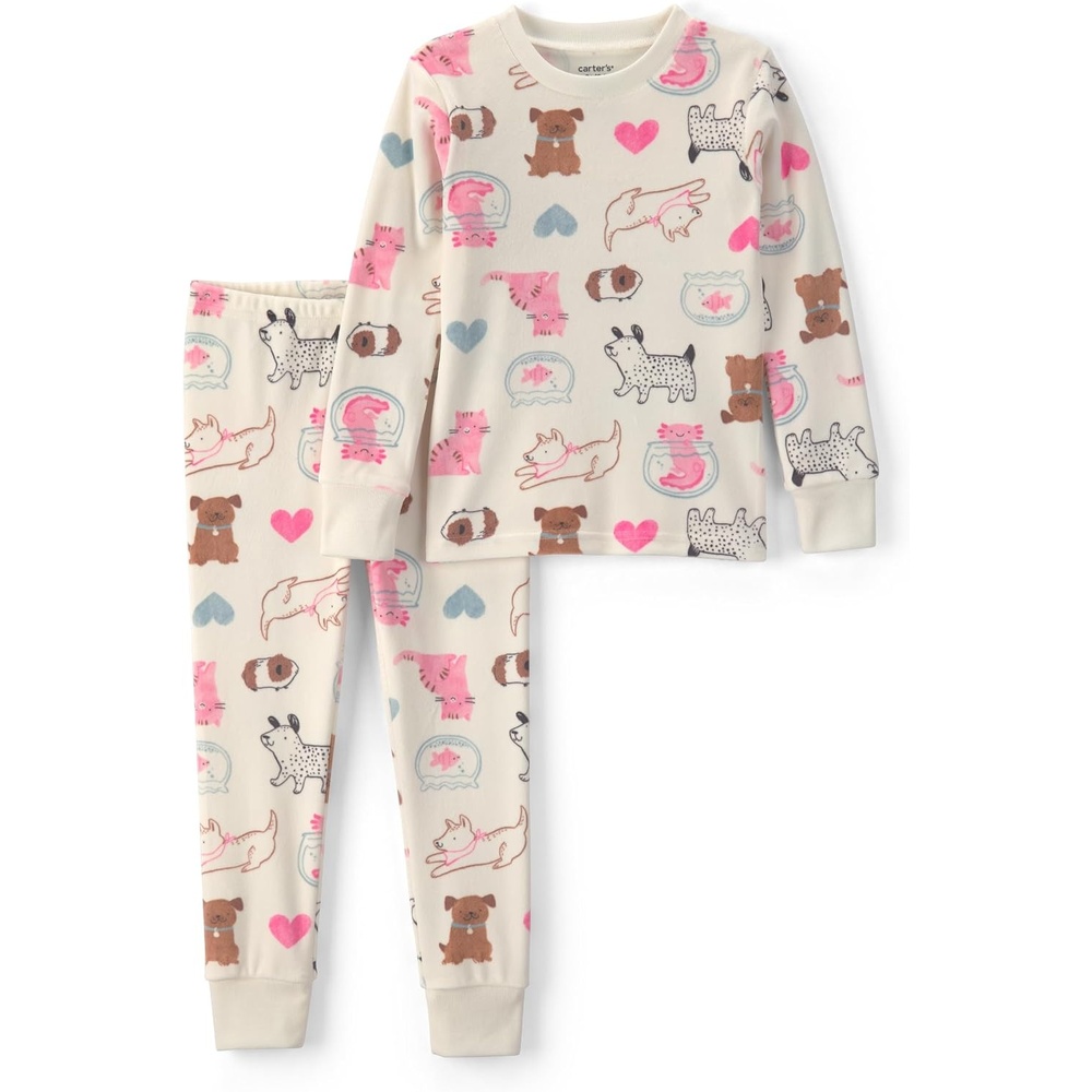 image:imageCarters Baby Girls 2piece Fleece PjsIvory Pet Print
