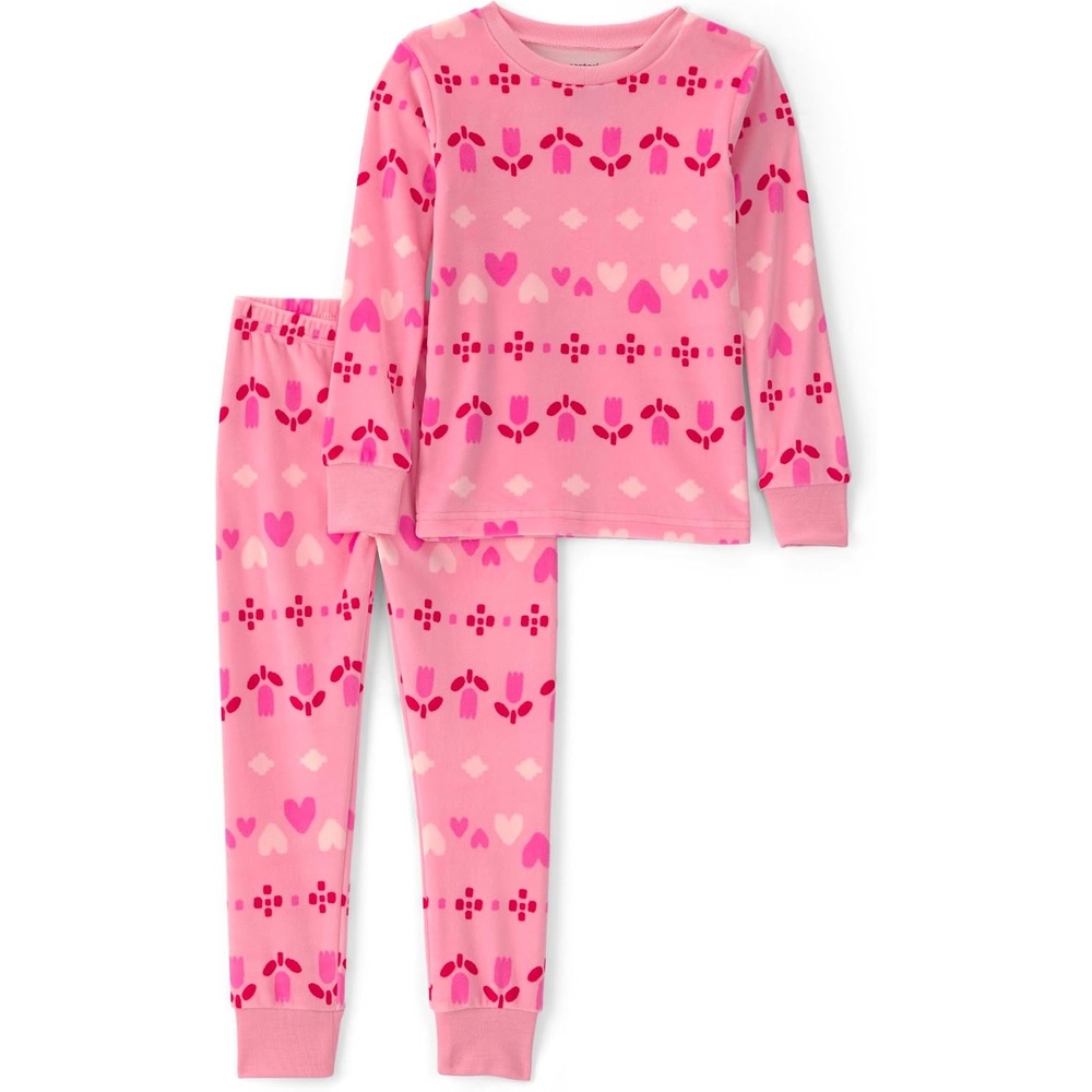 image:imageCarters Baby Girls 2piece Fleece PjsPink Heart Fair Isle