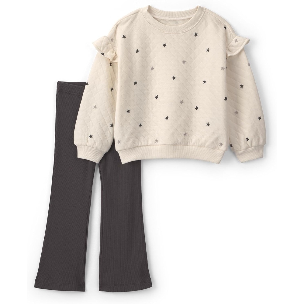 image:imageCarters Baby Girls 2piece Pant SetCream Grey Star