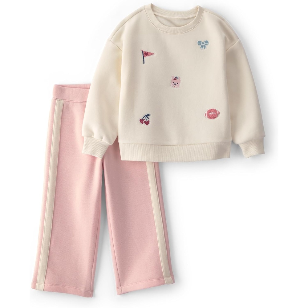image:imageCarters Baby Girls 2piece Pant SetCream Pink Blue Bow
