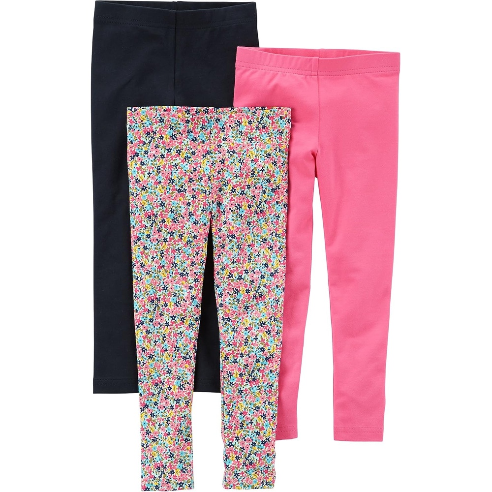 image:imageCarters Baby Girls 3Pack Ankle Length Skinny LeggingsBlackFloralPink