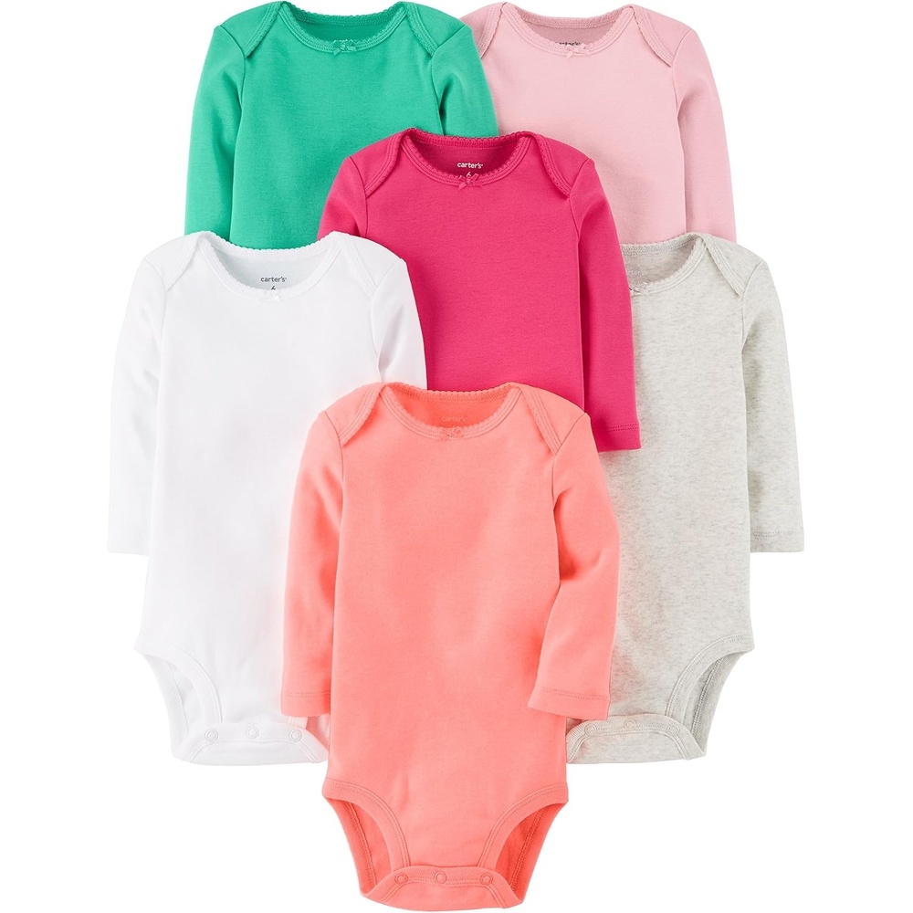 image:imageCarters Baby Girls 7Pack LongSleeve BodysuitsAssorted Pack