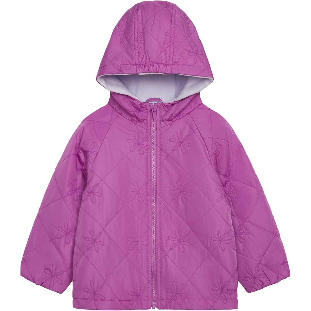 image:imageCarters Baby Girls Daisy Diamond Quilted Midweight Jacket With Fleece LiningPurple