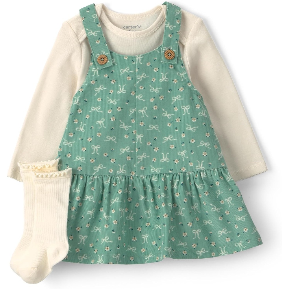 image:imageCarters Baby Girls Dress SetGreen Bow Floral