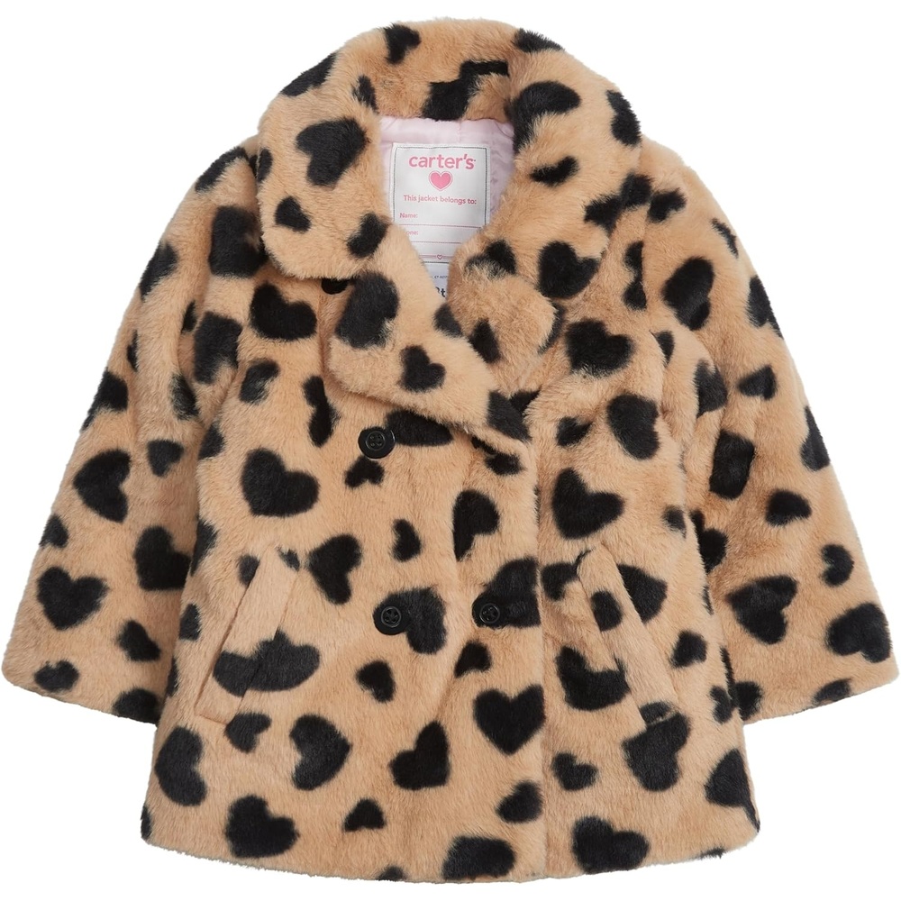 image:imageCarters Baby Girls Faux Fur Fashion JacketKhaki With Hearts