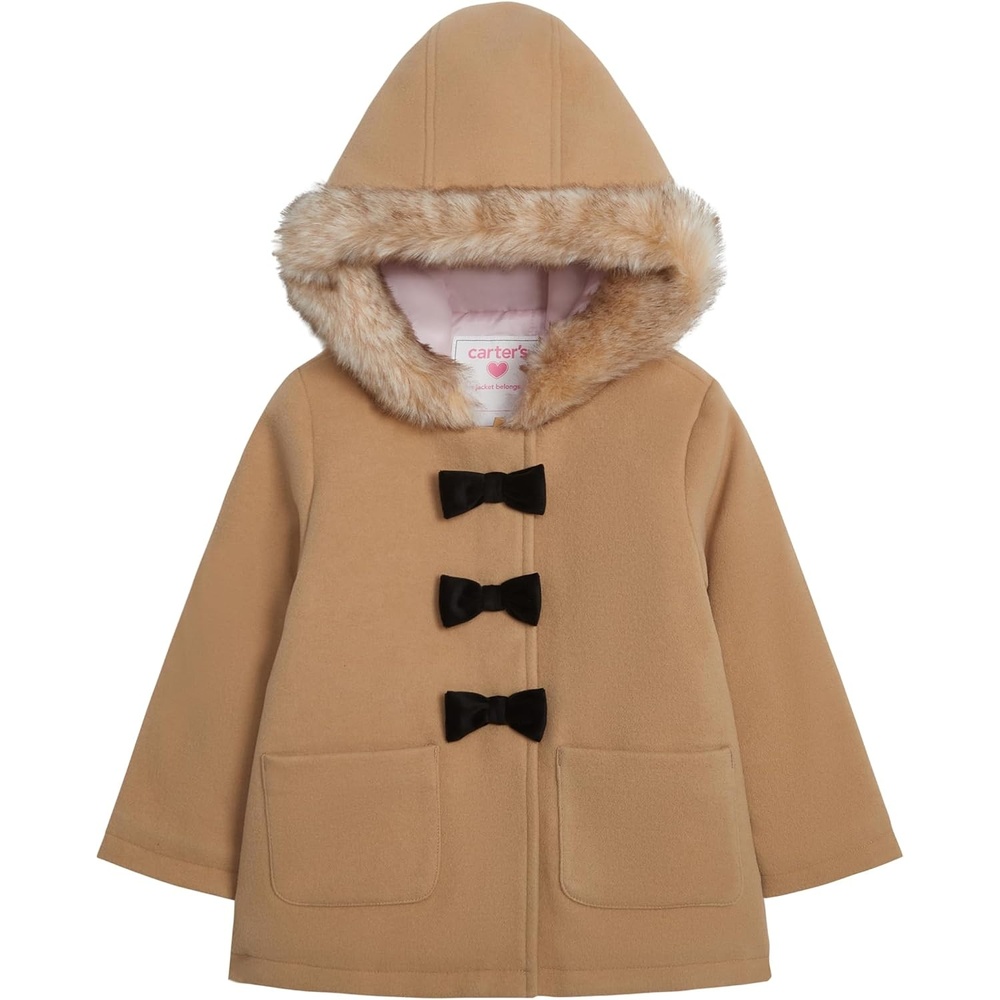 image:imageCarters Baby Girls Faux Wool Winter Dress CoatKhaki