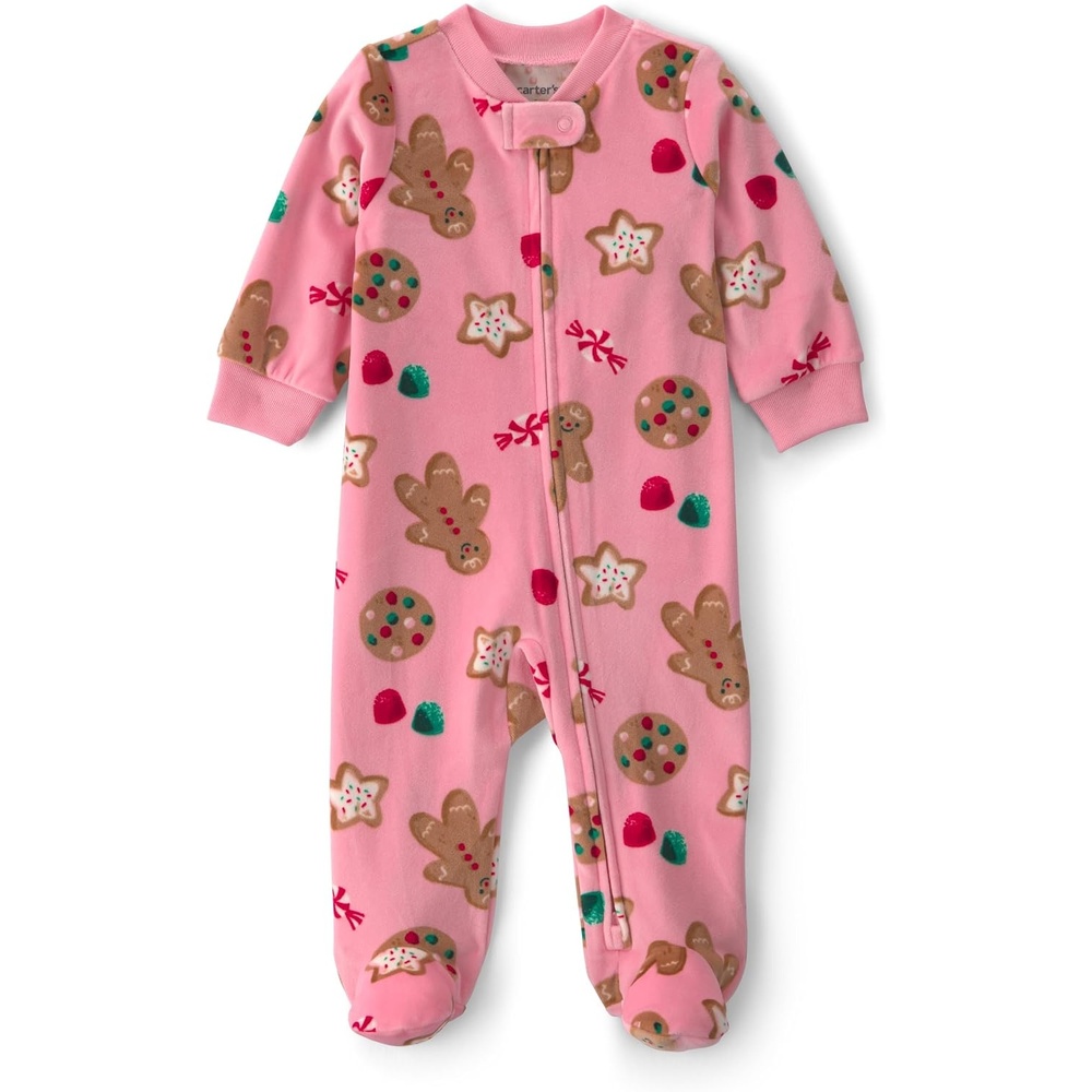 image:imageCarters Baby Girls Fleece Holiday Sleep and PlayPink Gingerbread